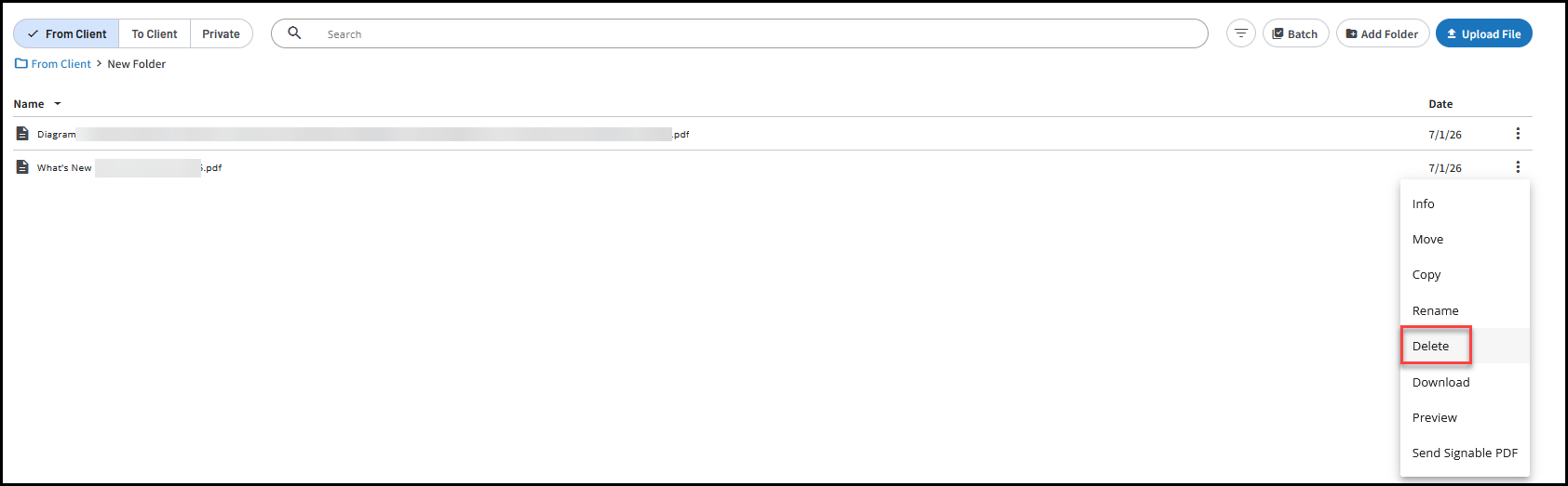 Delete single file
